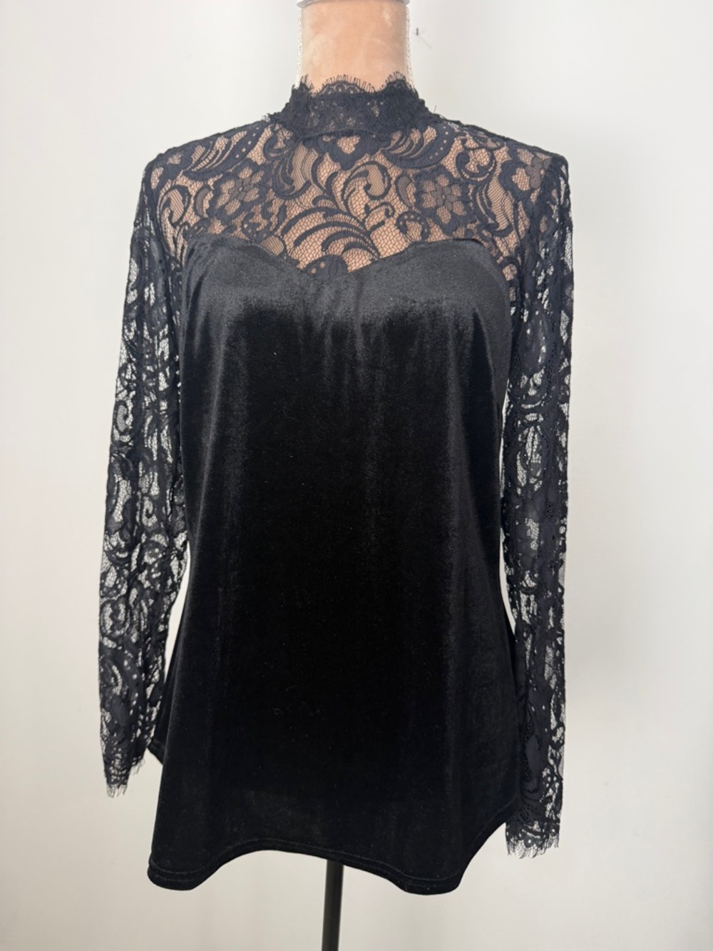 Black Velvet and Lace High-Neck Top